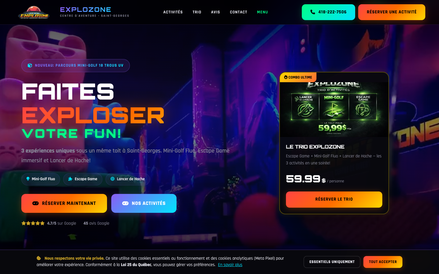 Aperçu du site Explozone construit par NEXORYA